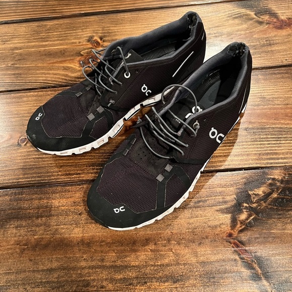 On Running Men's Black Athletic Shoes, size 12, well worn, see pics. - Picture 1 of 9